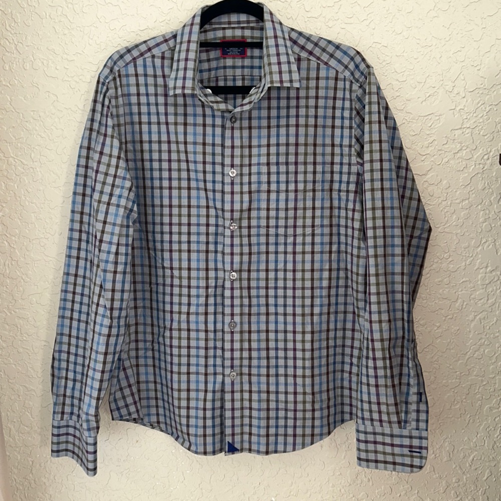 UNTUCKit Blue and Brown Plaid Button Down Shirt